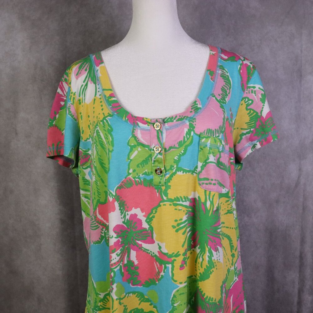 Lilly Pulitzer Britton T-Shirt Dress Womens XL Multicolor Floral Beach Tropical - Picture 2 of 9